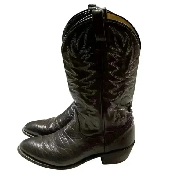 Custom Leather Western Cowboy Boots Men 10 D Black Embroidered Classic Vintage main image 6